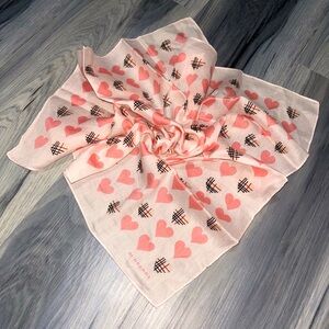 Vintage Burberry Pink & Nova Check Hearts Cotton Handkerchief